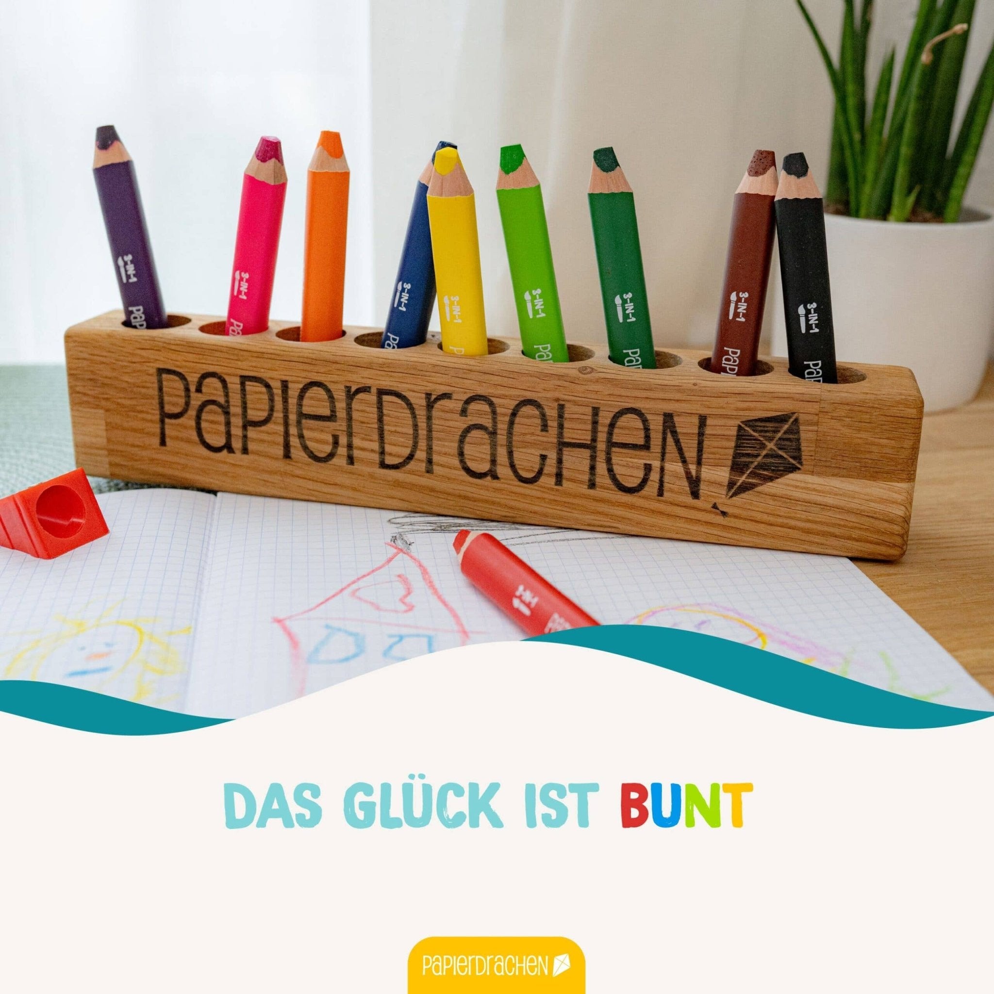 Papierdrachen 3in1 Buntstifte mit Anspitzer Papierdrachen - malmichbuntbest.com