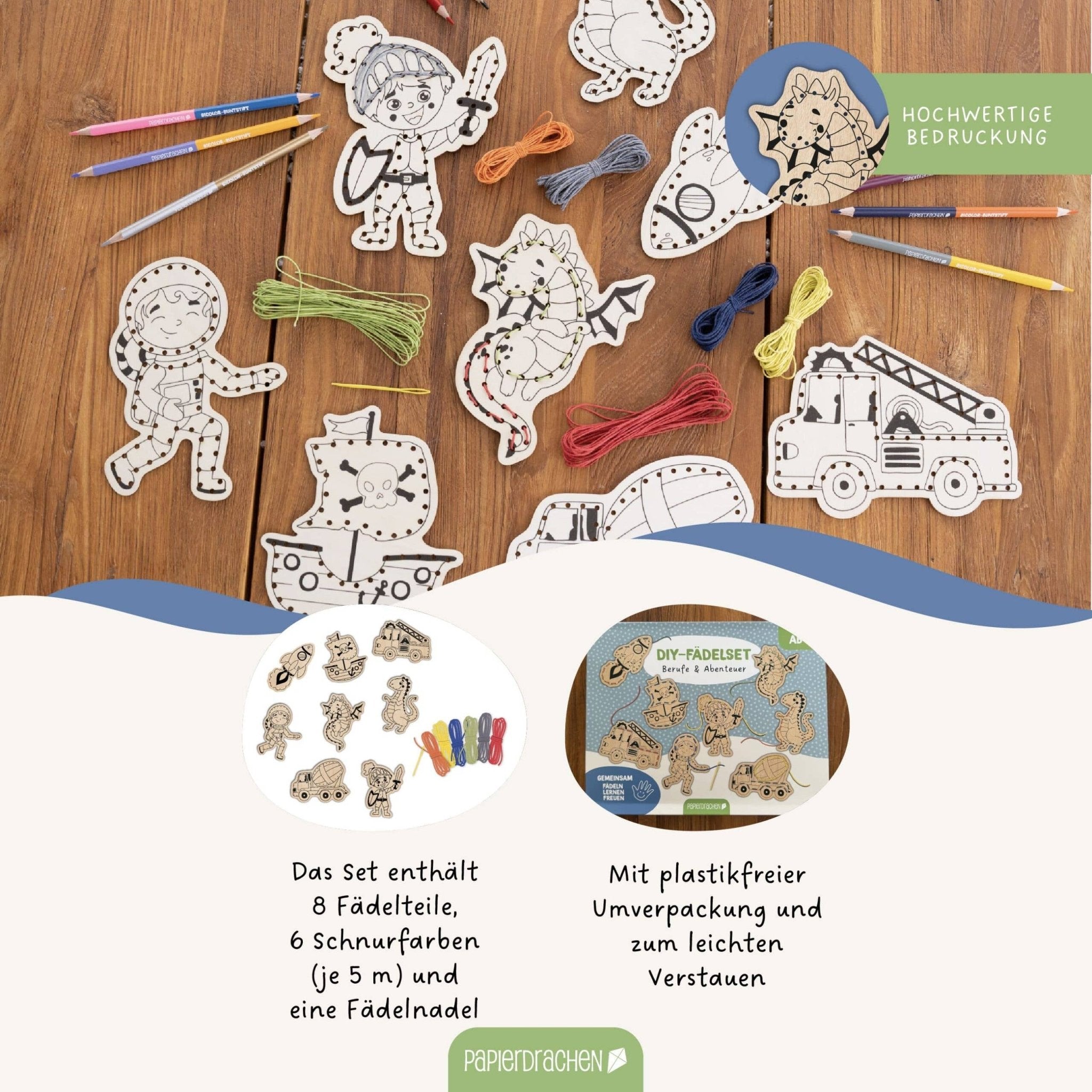 Papierdrachen DIY Fädelset aus Holz - Berufe & Abenteuer Papierdrachen - malmichbuntbest.com