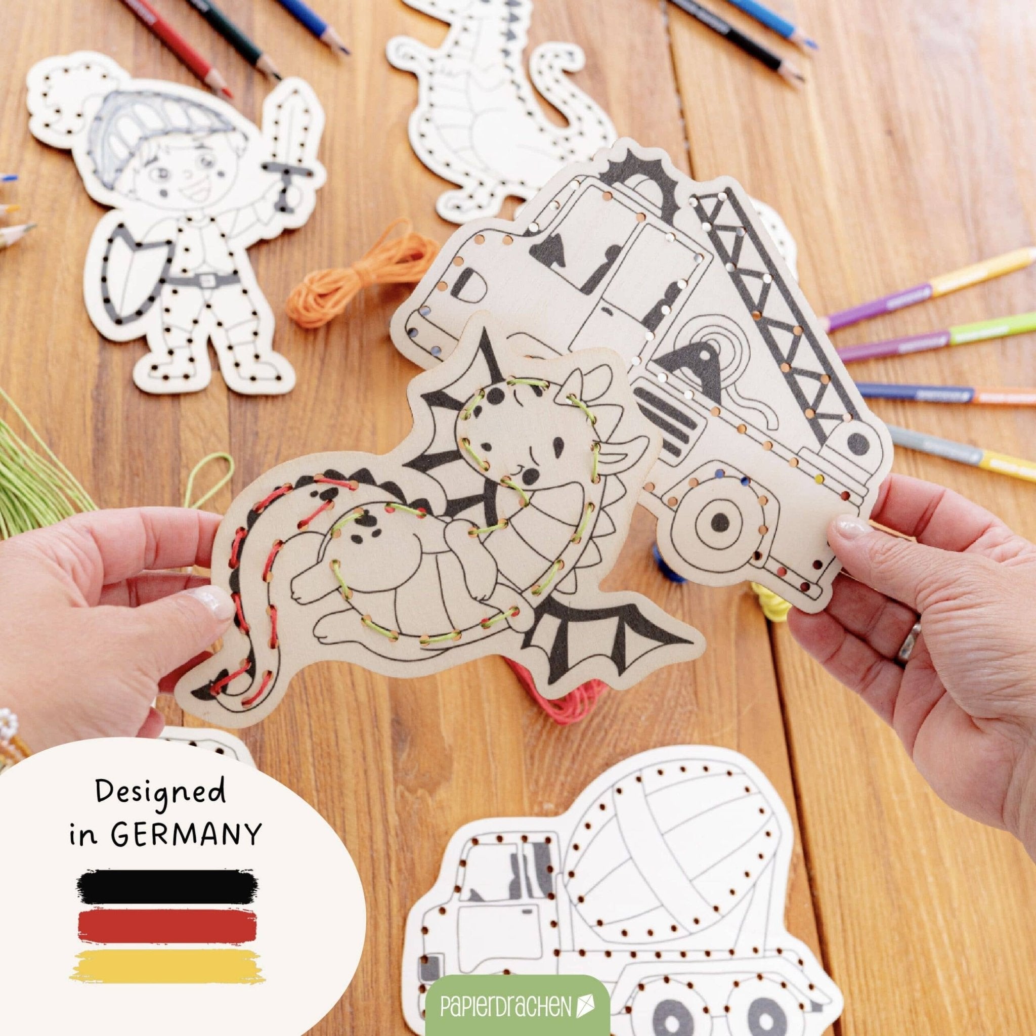 Papierdrachen DIY Fädelset aus Holz - Berufe & Abenteuer Papierdrachen - malmichbuntbest.com