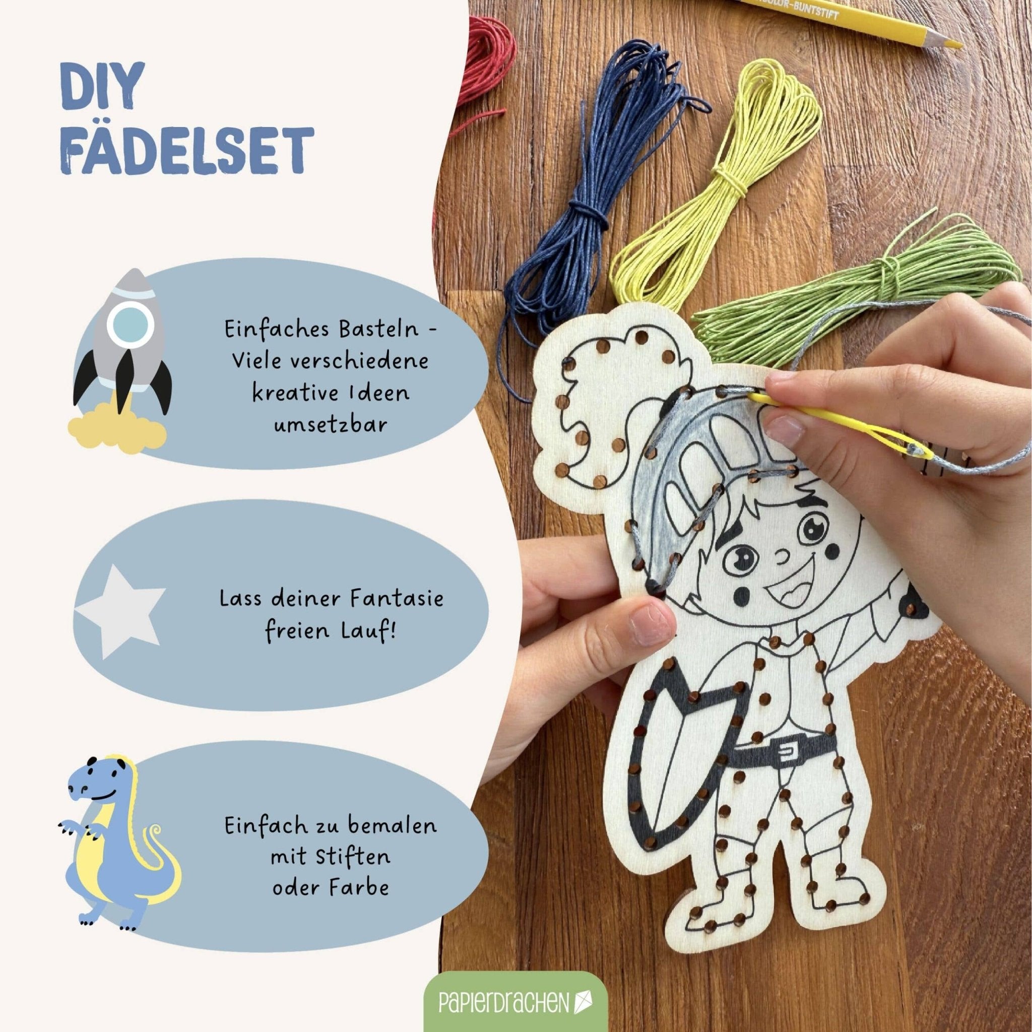 Papierdrachen DIY Fädelset aus Holz - Berufe & Abenteuer Papierdrachen - malmichbuntbest.com