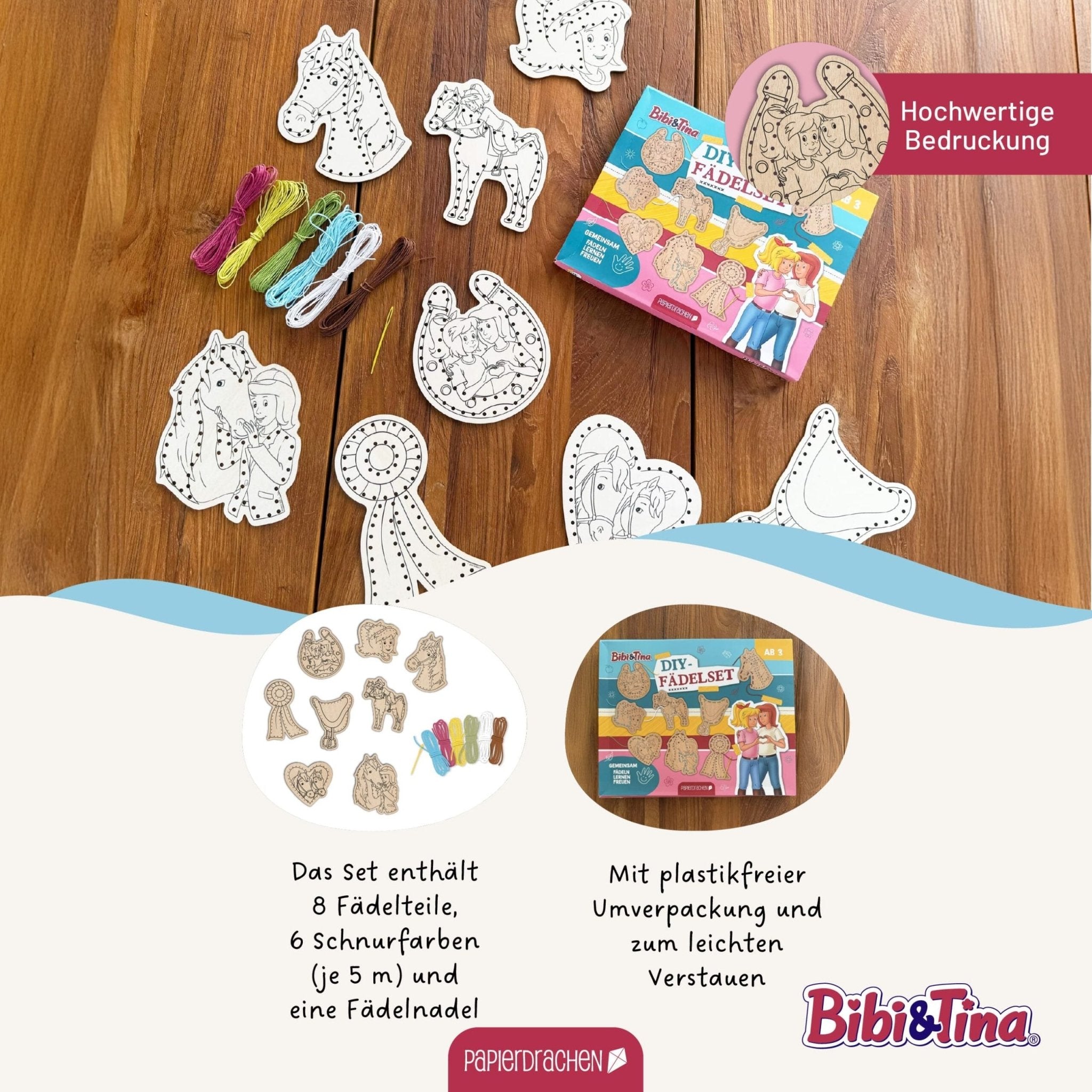 Papierdrachen DIY Fädelset aus Holz - Bibi und Tina Papierdrachen - malmichbuntbest.com