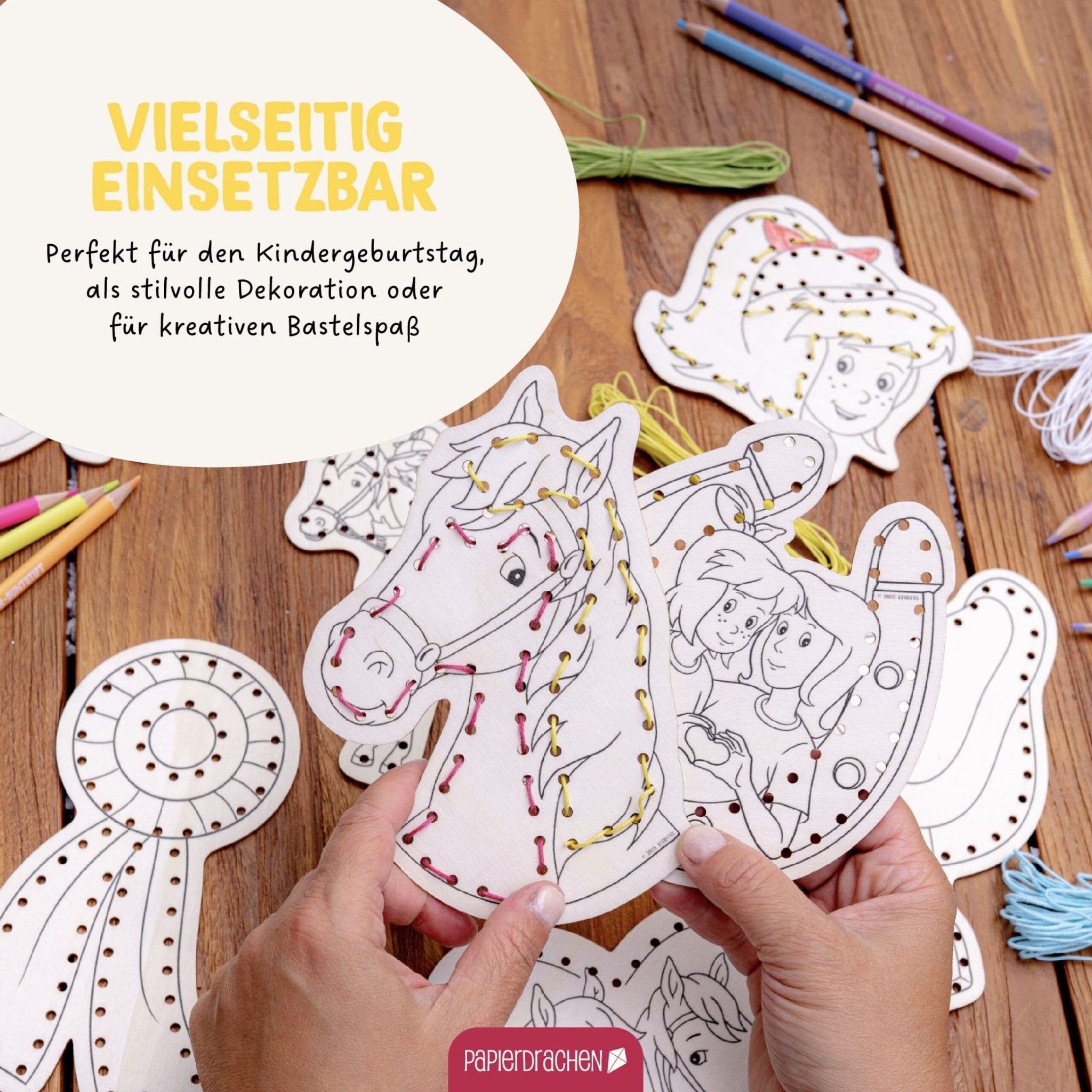 Papierdrachen DIY Fädelset aus Holz - Bibi und Tina Papierdrachen - malmichbuntbest.com