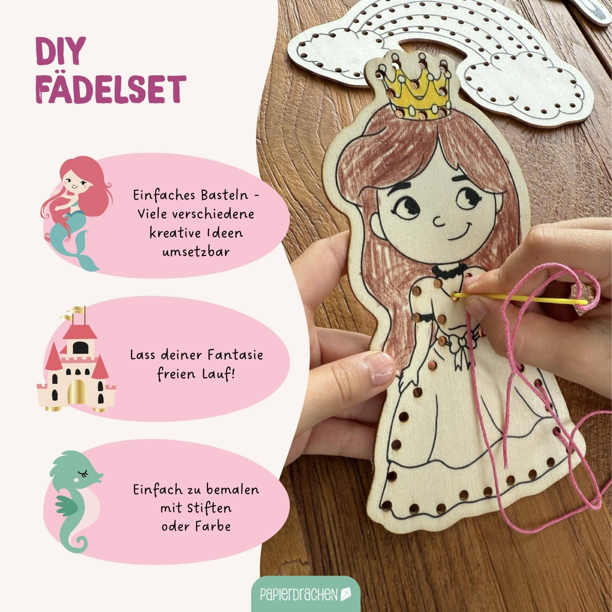 Papierdrachen DIY Fädelset aus Holz - Märchen & Traumwelten Papierdrachen - malmichbuntbest.com