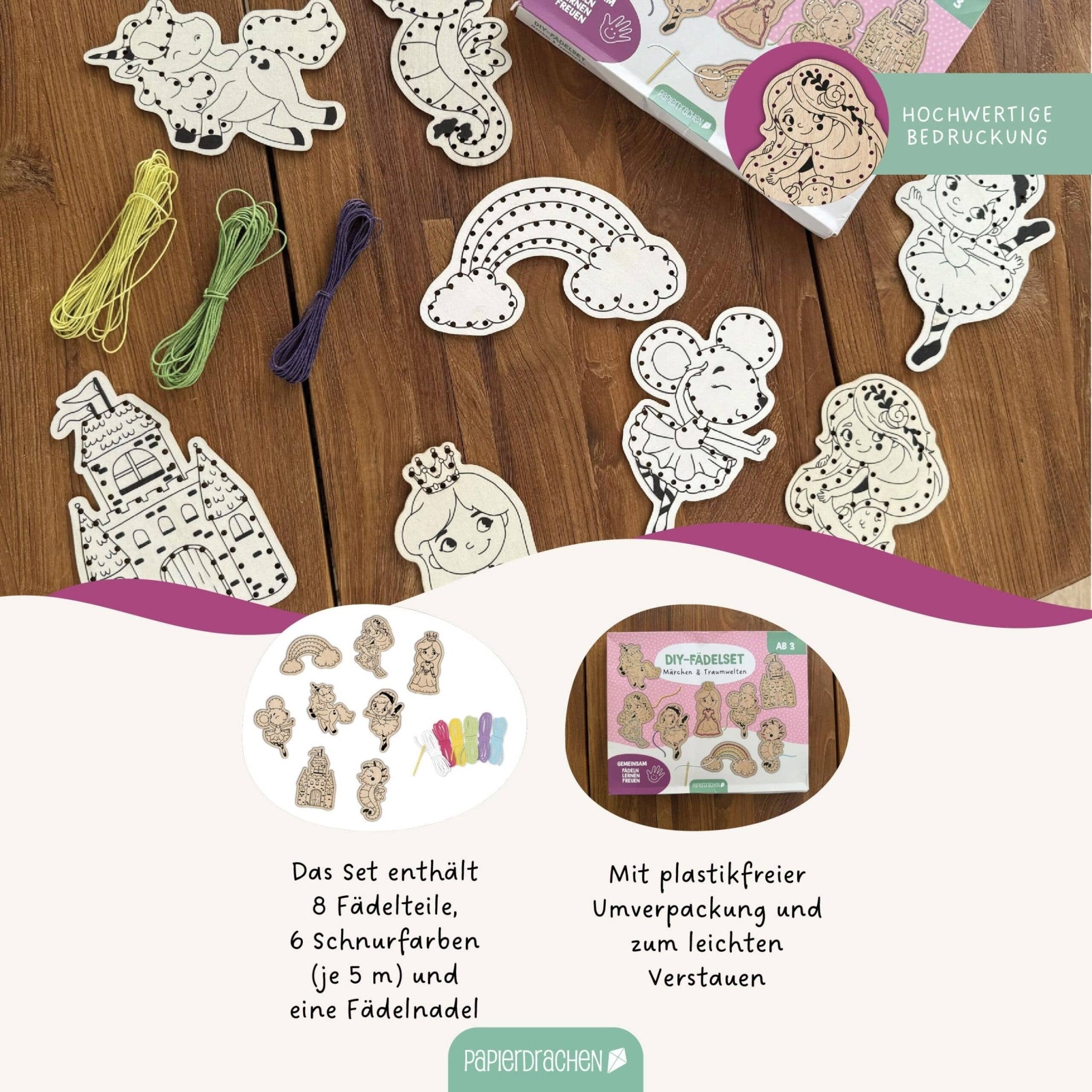 Papierdrachen DIY Fädelset aus Holz - Märchen & Traumwelten Papierdrachen - malmichbuntbest.com