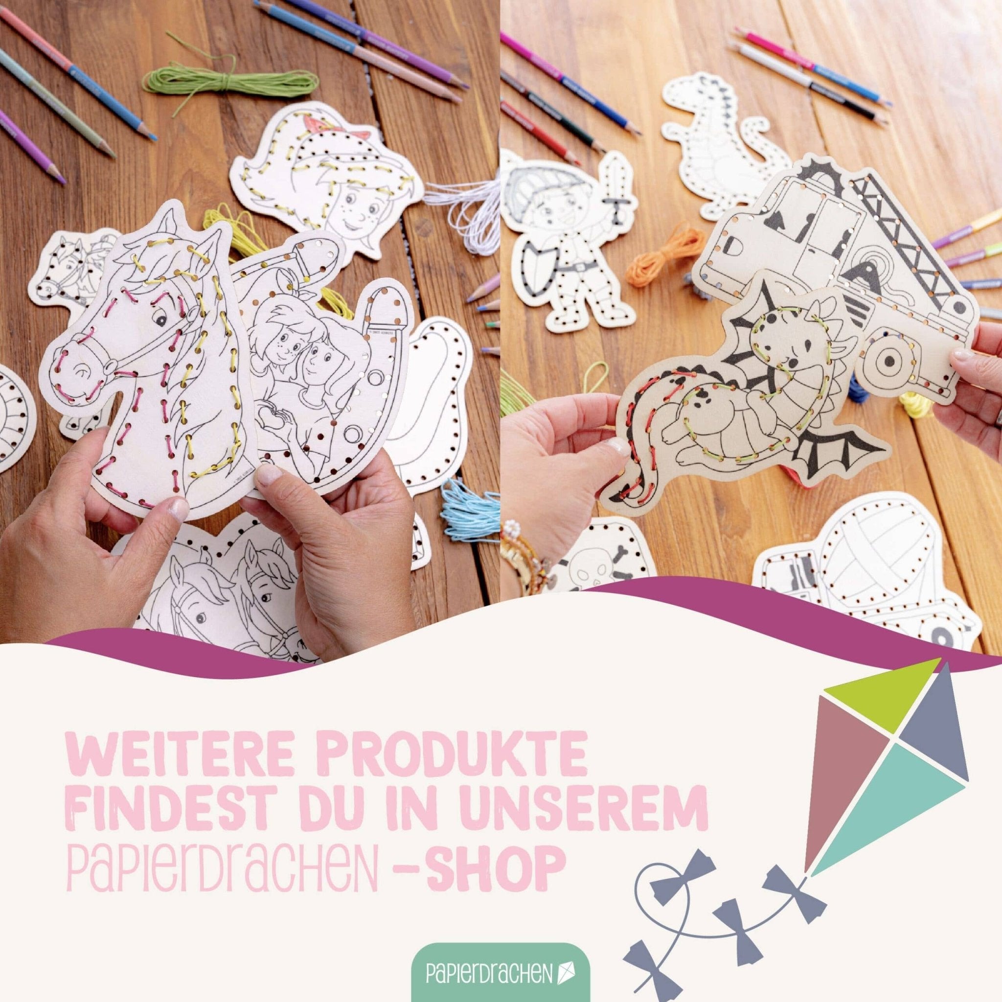 Papierdrachen DIY Fädelset aus Holz - Märchen & Traumwelten Papierdrachen - malmichbuntbest.com