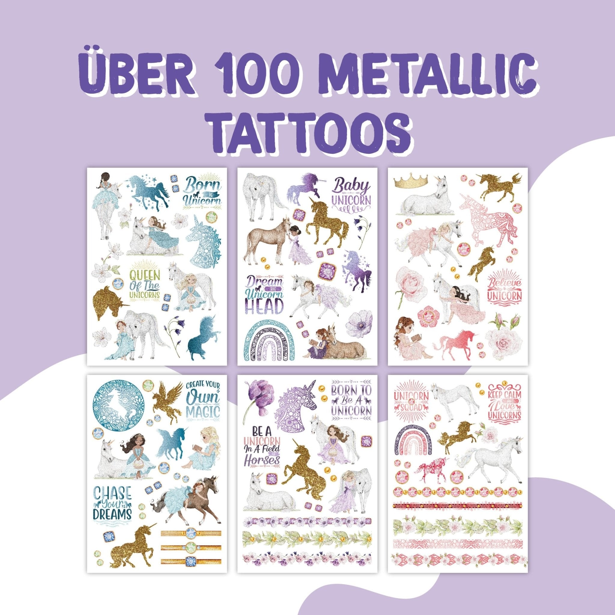 Papierdrachen Kindertattoo Metallic - Einhörner Papierdrachen - malmichbuntbest.com