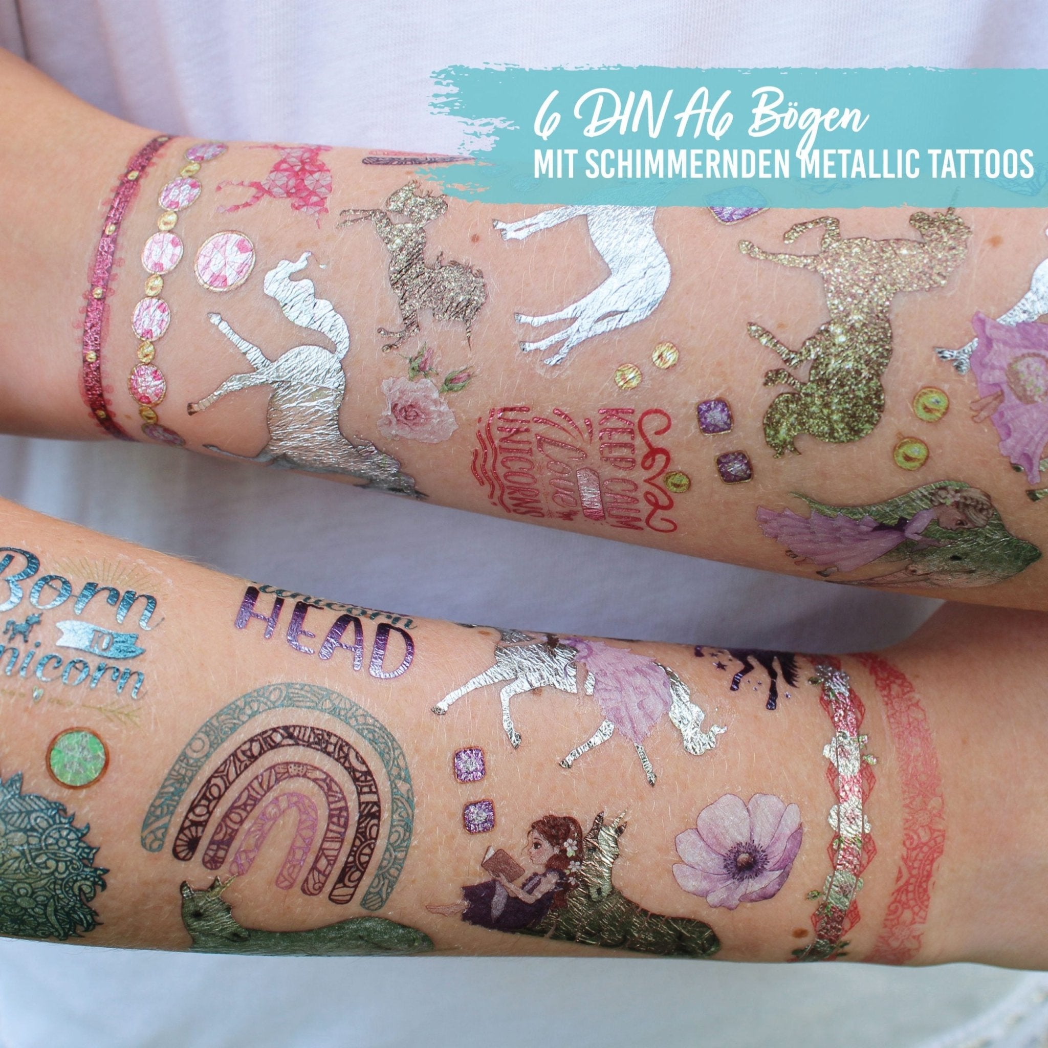 Papierdrachen Kindertattoo Metallic - Einhörner Papierdrachen - malmichbuntbest.com