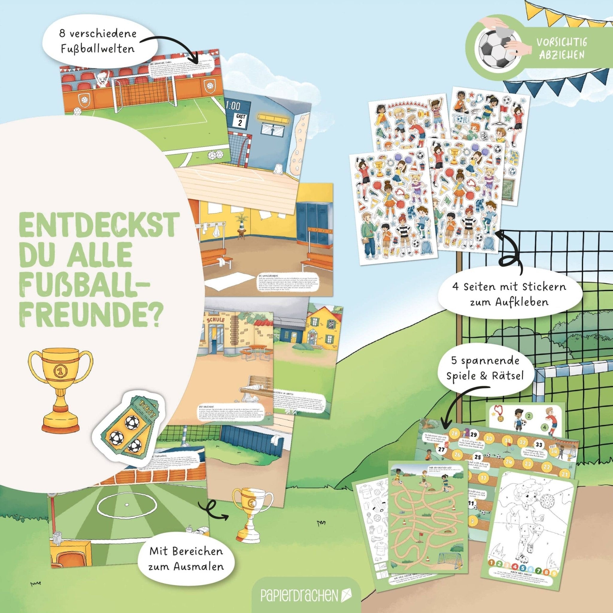 Papierdrachen Mein kreatives Fußballwelt Heft - Malen, Rätseln, Stickern Papierdrachen - malmichbuntbest.com