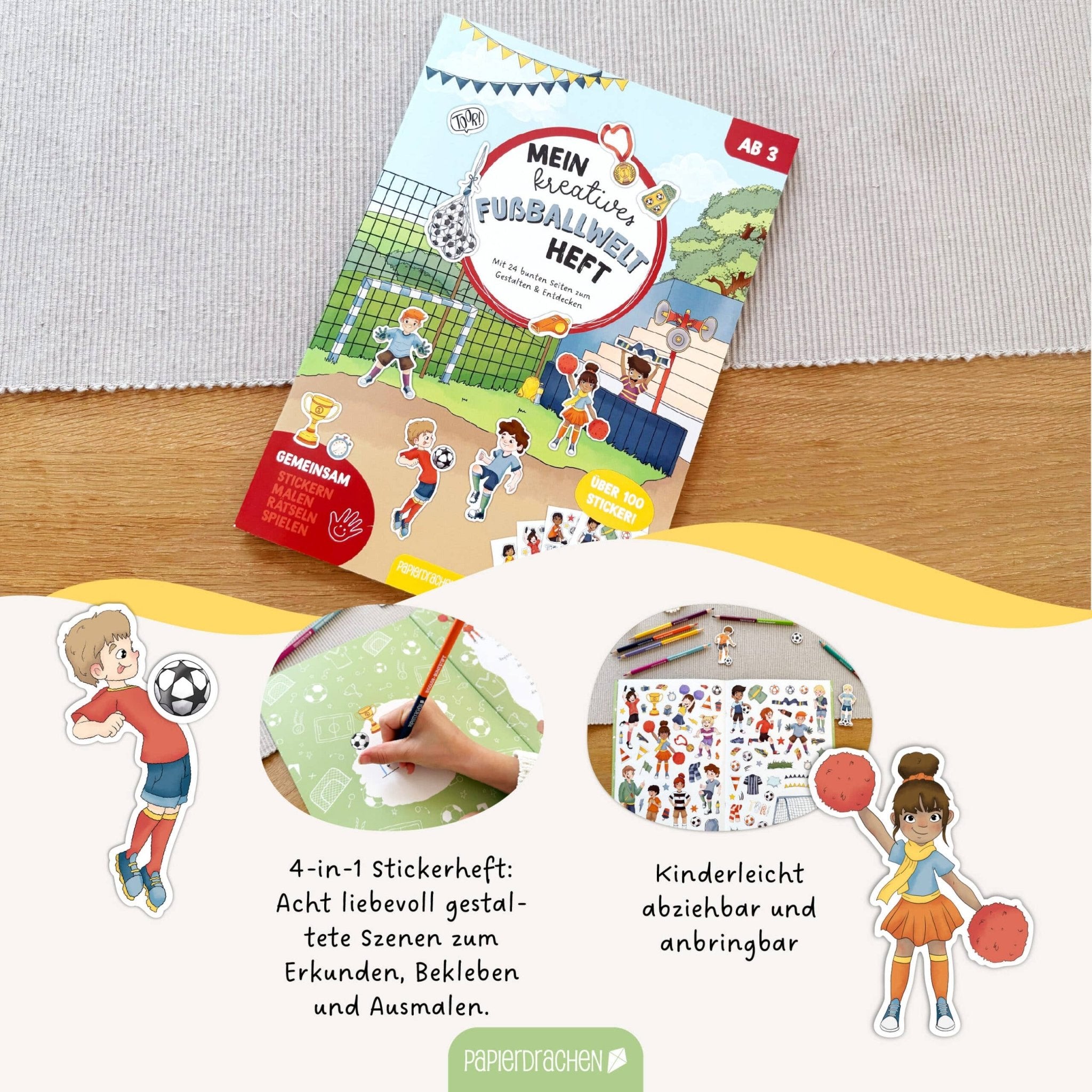 Papierdrachen Mein kreatives Fußballwelt Heft - Malen, Rätseln, Stickern Papierdrachen - malmichbuntbest.com