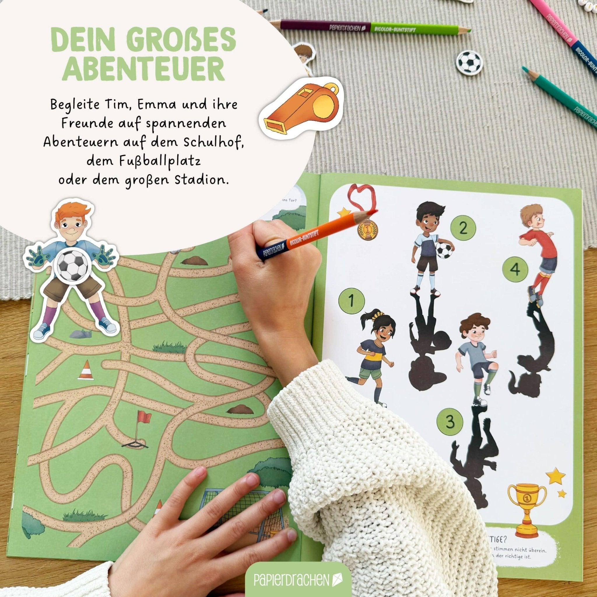 Papierdrachen Mein kreatives Fußballwelt Heft - Malen, Rätseln, Stickern Papierdrachen - malmichbuntbest.com