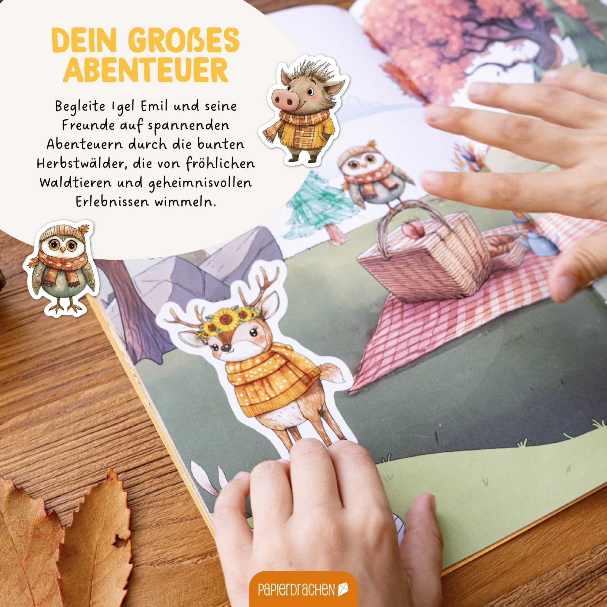 Papierdrachen Mein kreatives Herbstwelt Heft - Malen, Rätseln, Stickern Papierdrachen - malmichbuntbest.com