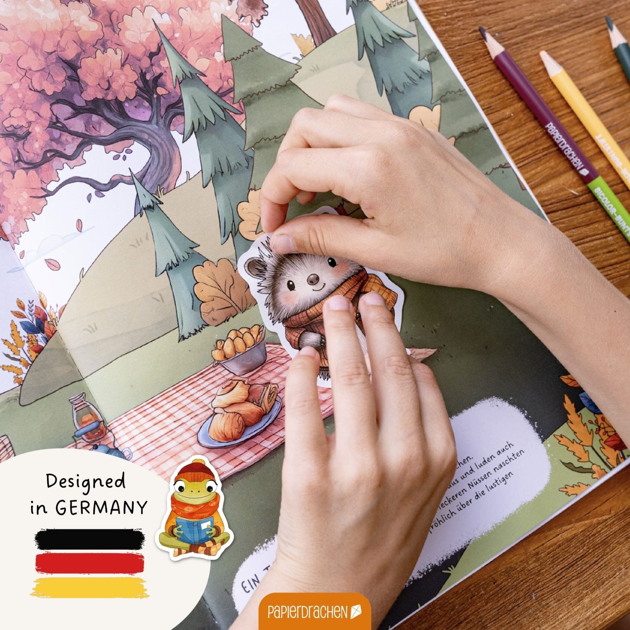 Papierdrachen Mein kreatives Herbstwelt Heft - Malen, Rätseln, Stickern Papierdrachen - malmichbuntbest.com