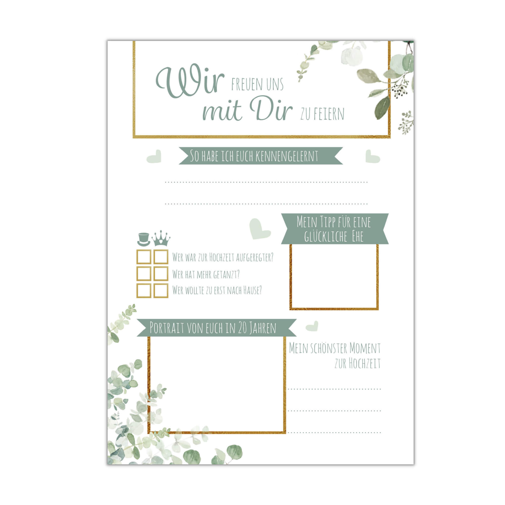 Postkartenspiel Hochzeit Grün/Gold Jeka - malmichbuntbest.com