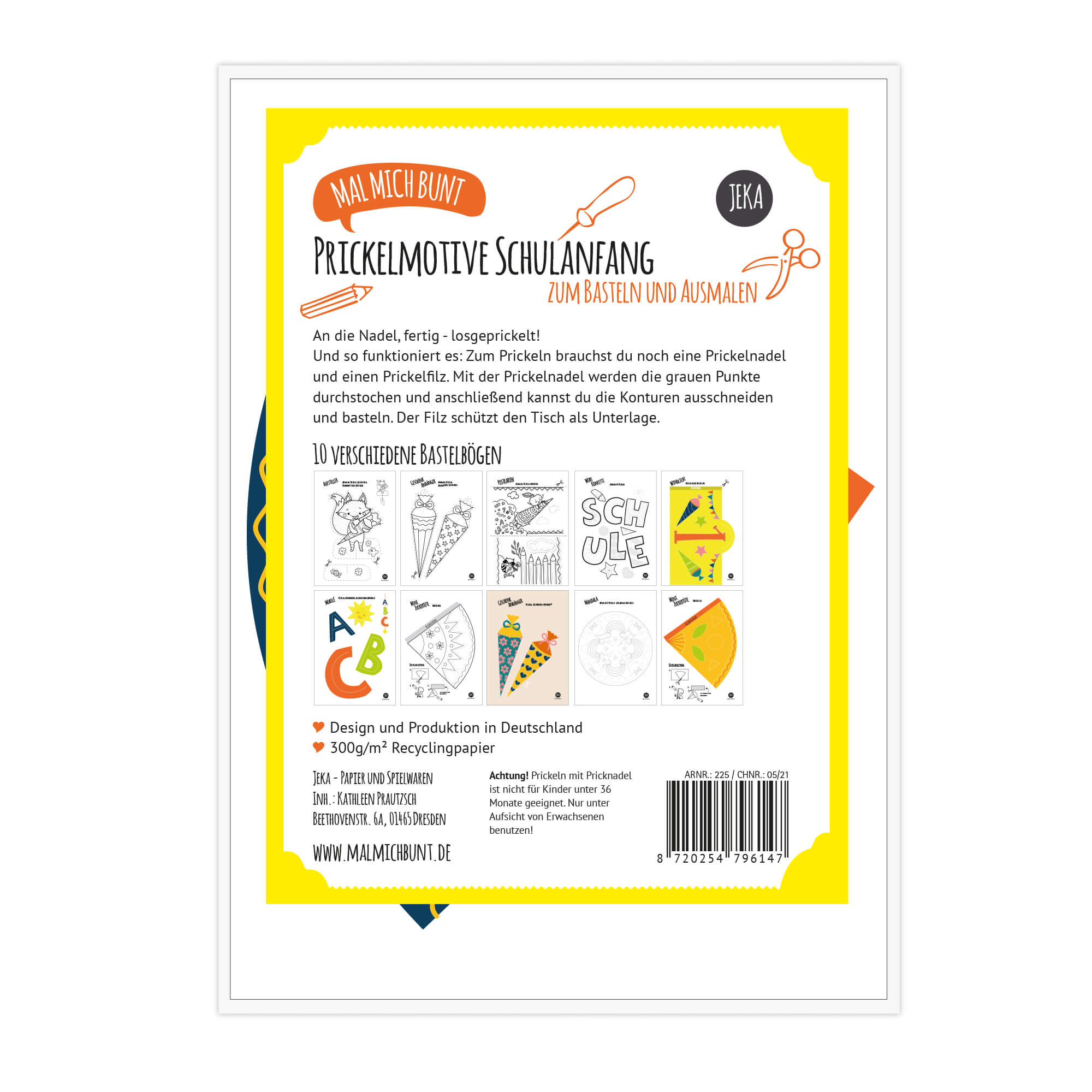 Prickeln Schulanfang - 10 Prickelmotive Jeka - malmichbuntbest.com