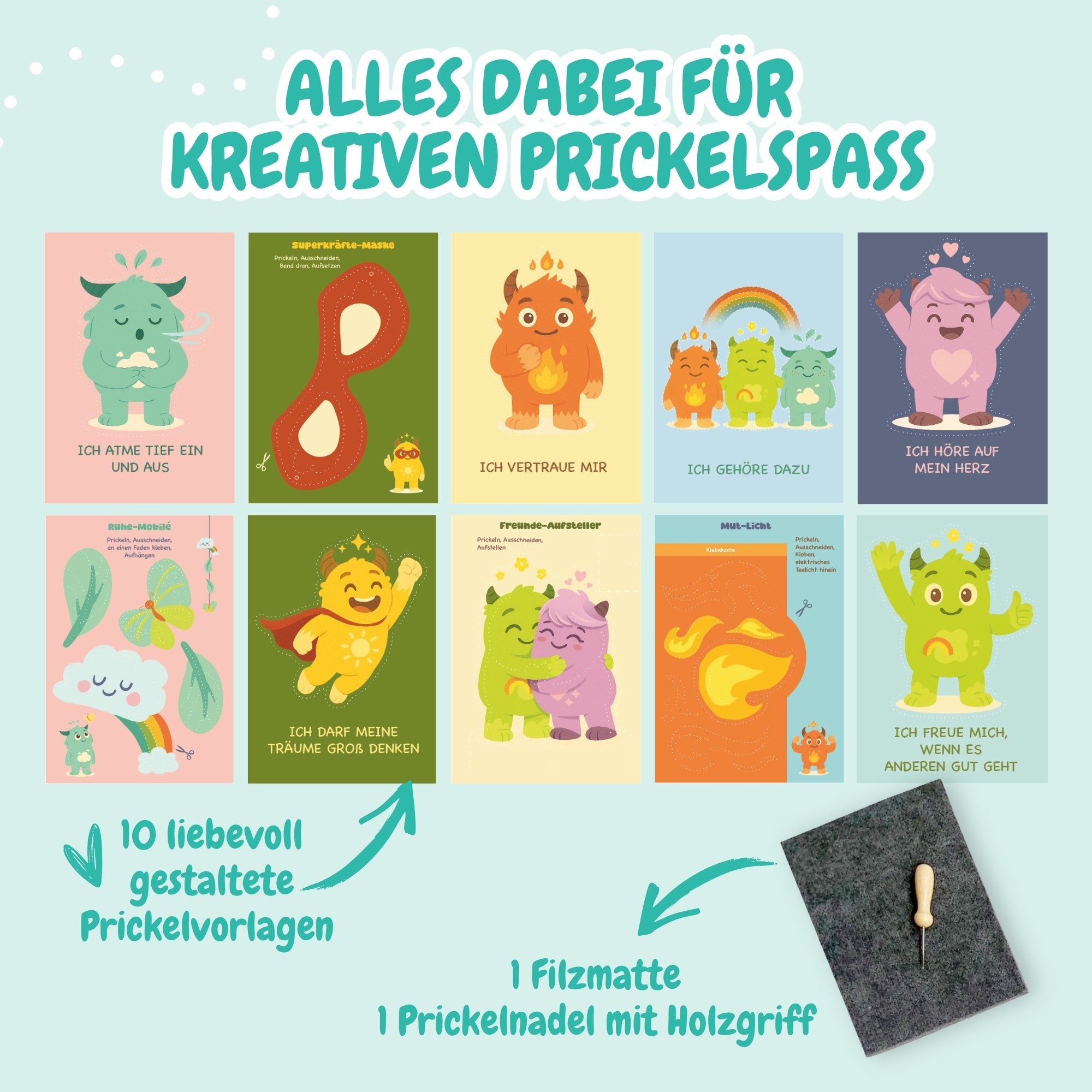 Prickelset Mutmachbande mit 10 Vorlagen Jeka - malmichbuntbest.com