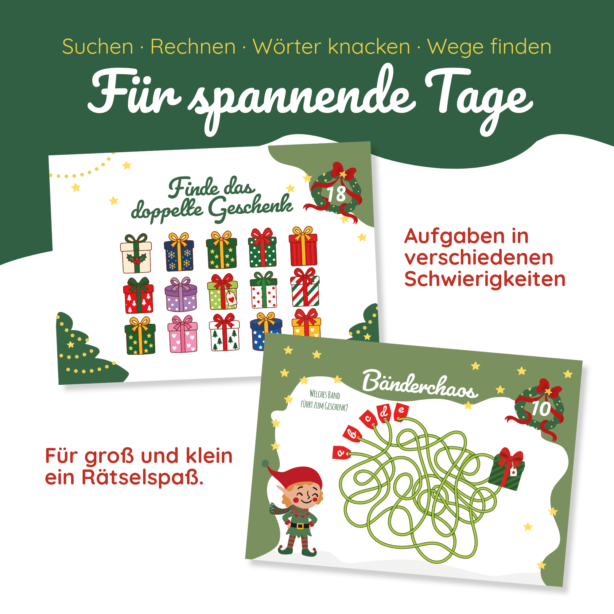 Rätsel-Adventskalender mit 24 kniffligen Rätseln für die ganze Familie Jeka - malmichbuntbest.com