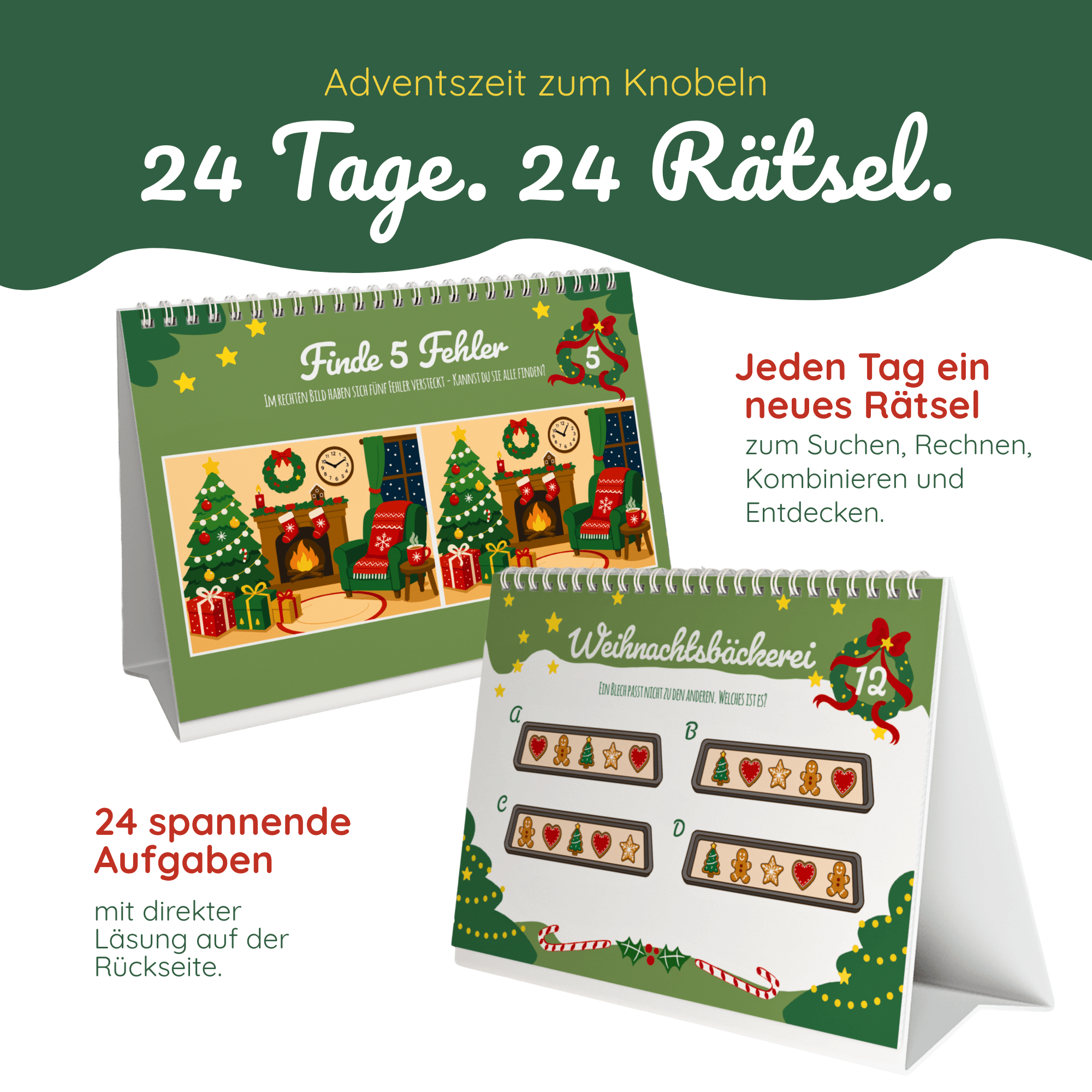 Rätsel-Adventskalender mit 24 kniffligen Rätseln für die ganze Familie Jeka - malmichbuntbest.com