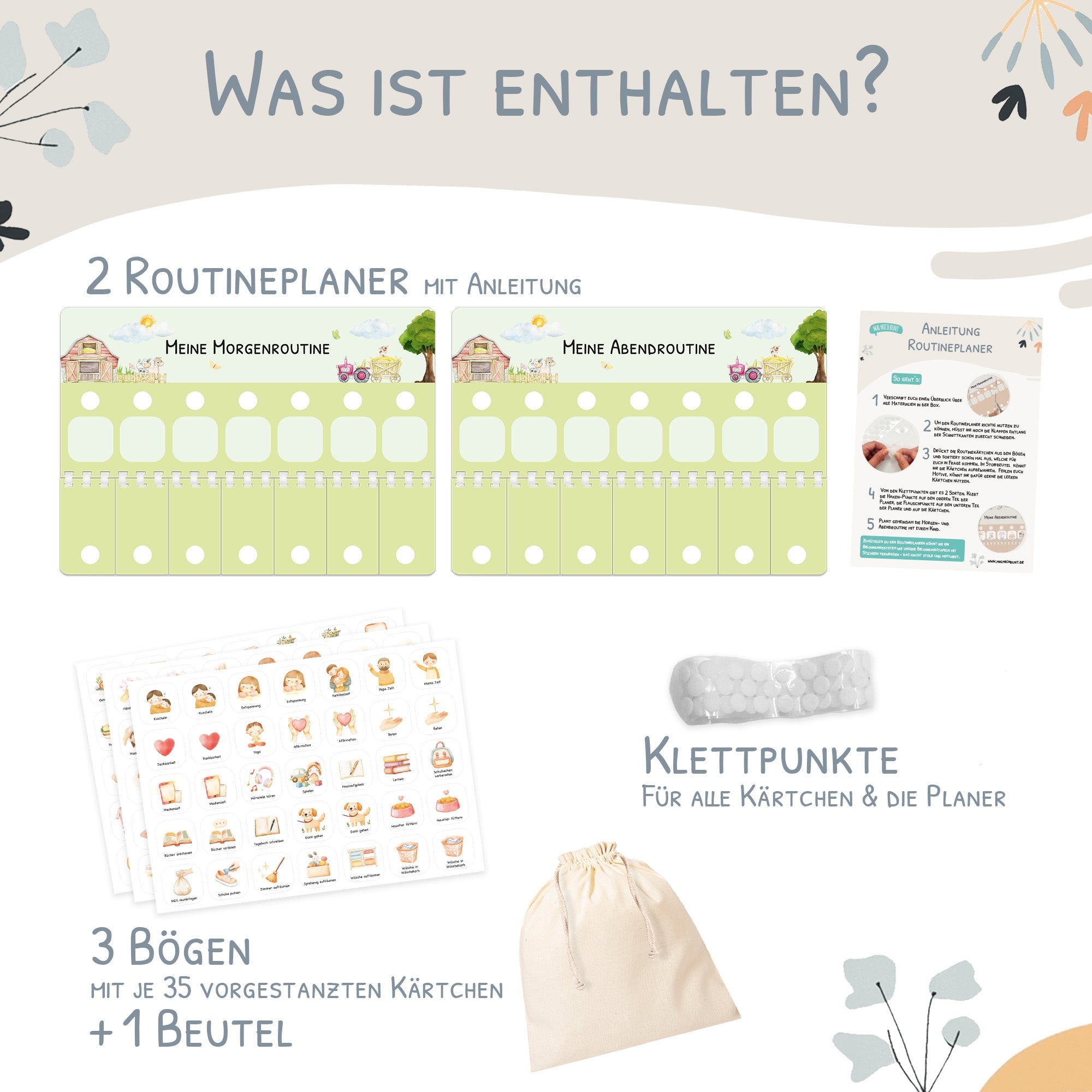 Routineplaner (Morgen & Abend) inkl. 105 Routinekärtchen - Bauernhof Jeka - malmichbuntbest.com