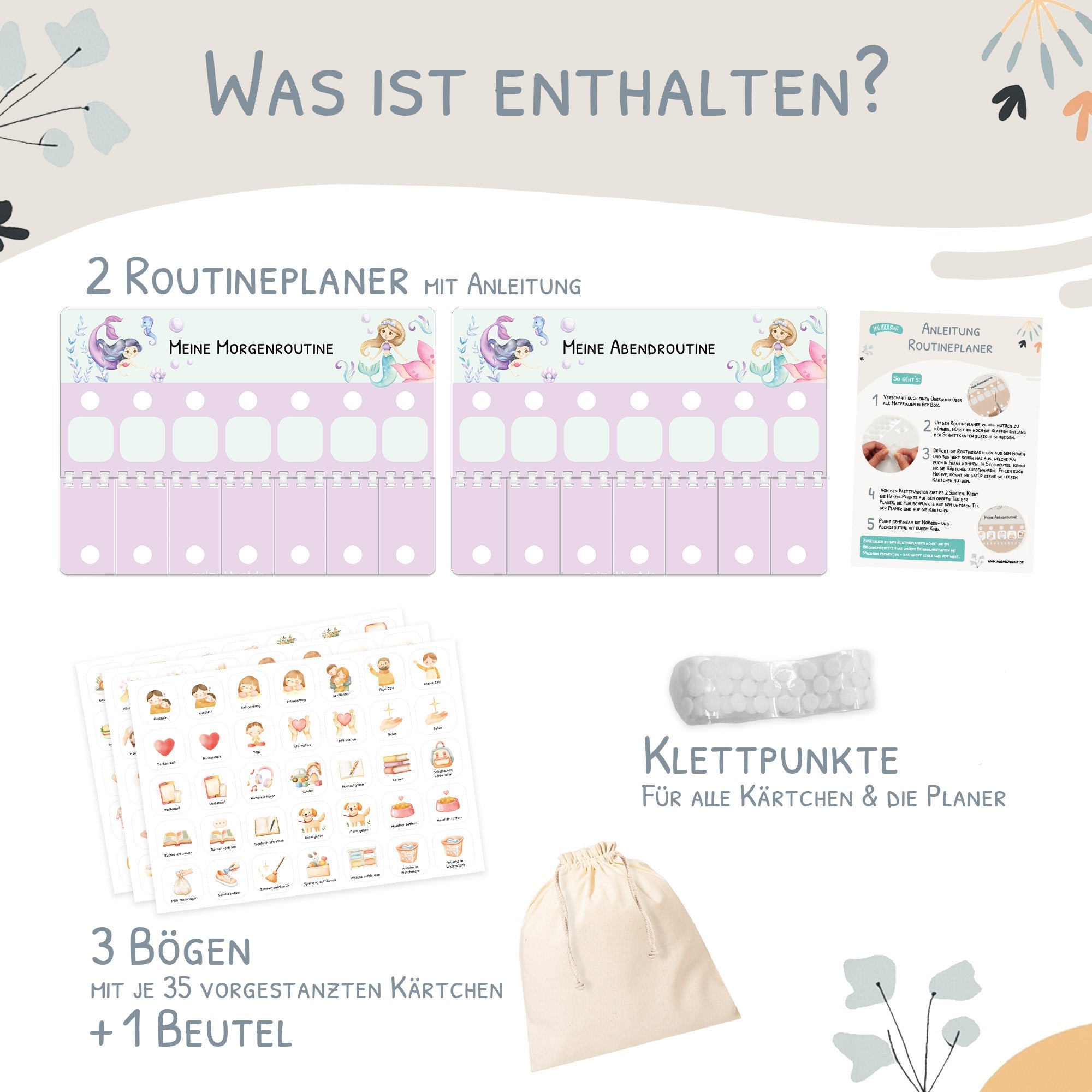 Routineplaner (Morgen & Abend) inkl. 105 Routinekärtchen - Meerjungfrau Jeka - malmichbuntbest.com