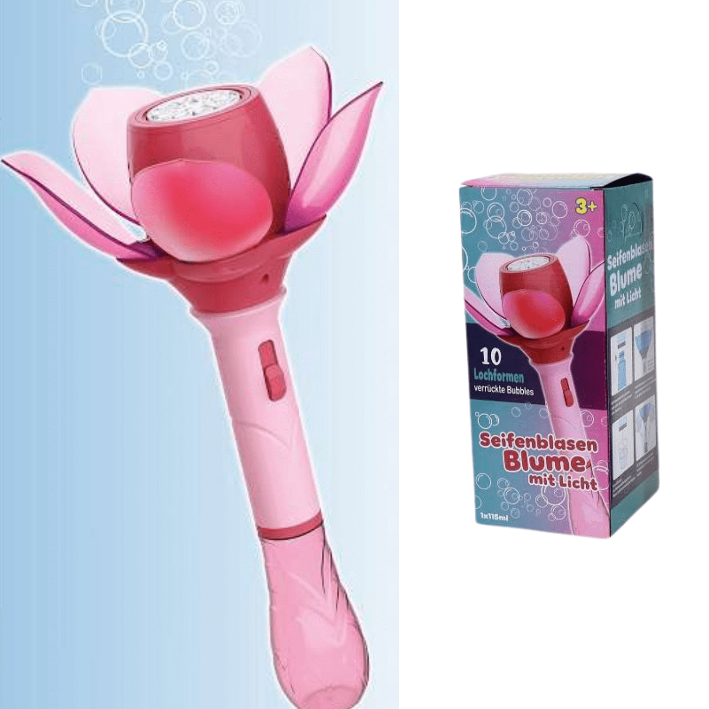 Seifenblasen Blume mit Licht – rosa Funtrading - malmichbuntbest.com