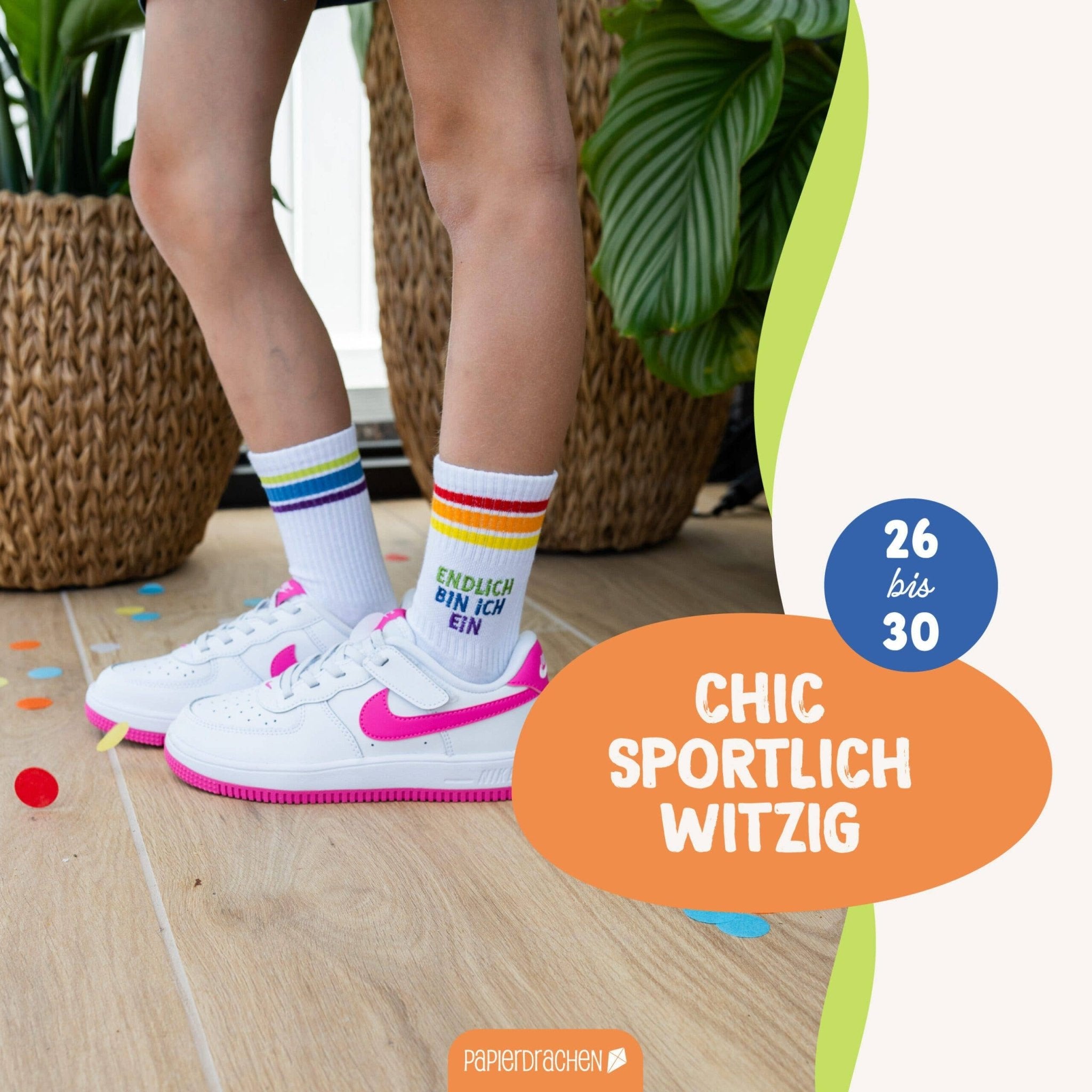 Socken Schulanfang - bunt - Endlich bin ich ein Schulkind Papierdrachen - malmichbuntbest.com