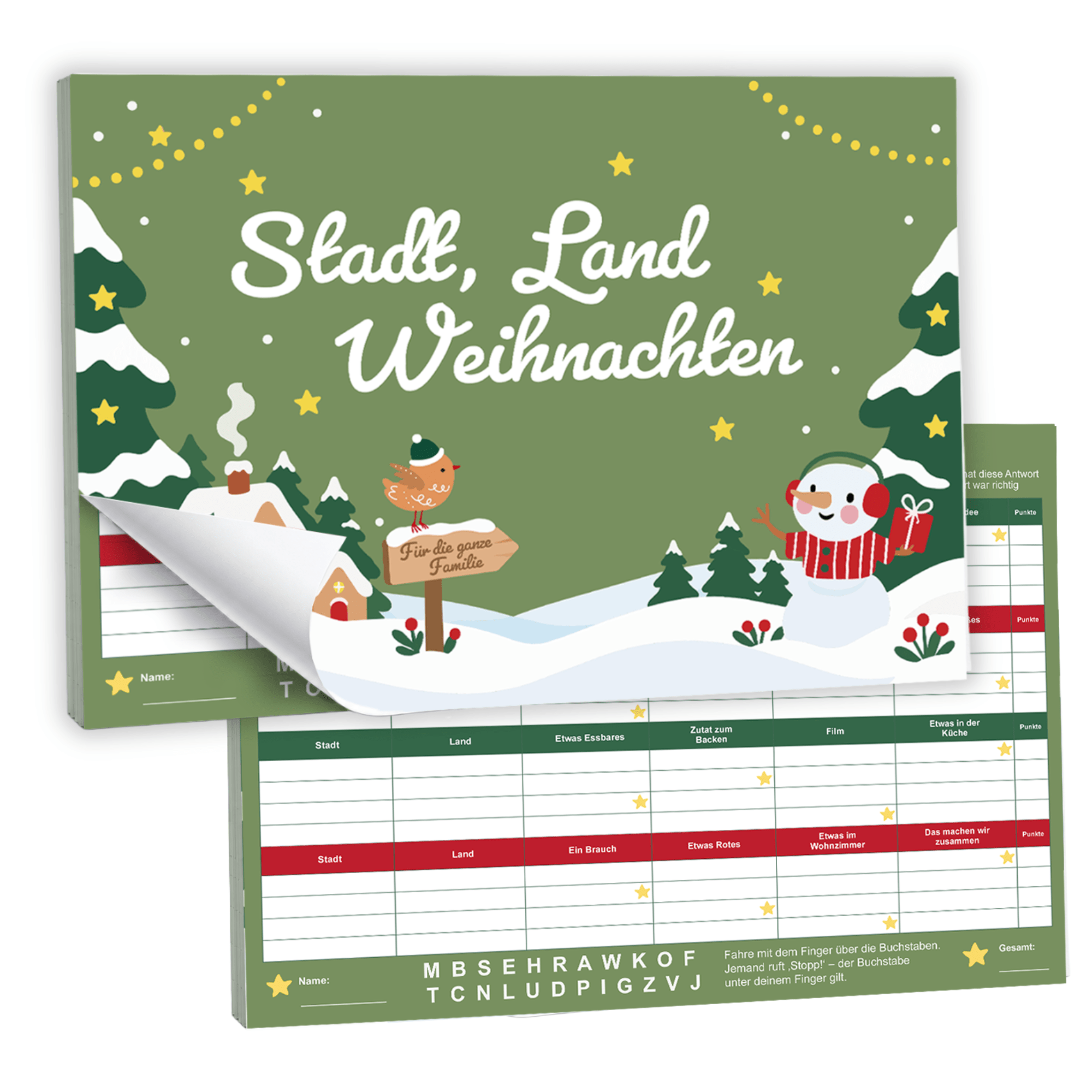 Stadt, Land, Weihnachten – Weihnachtliches Stadt-Land-Fluss Spiel für die ganze Familie | A4 Spielblock Jeka - malmichbuntbest.com