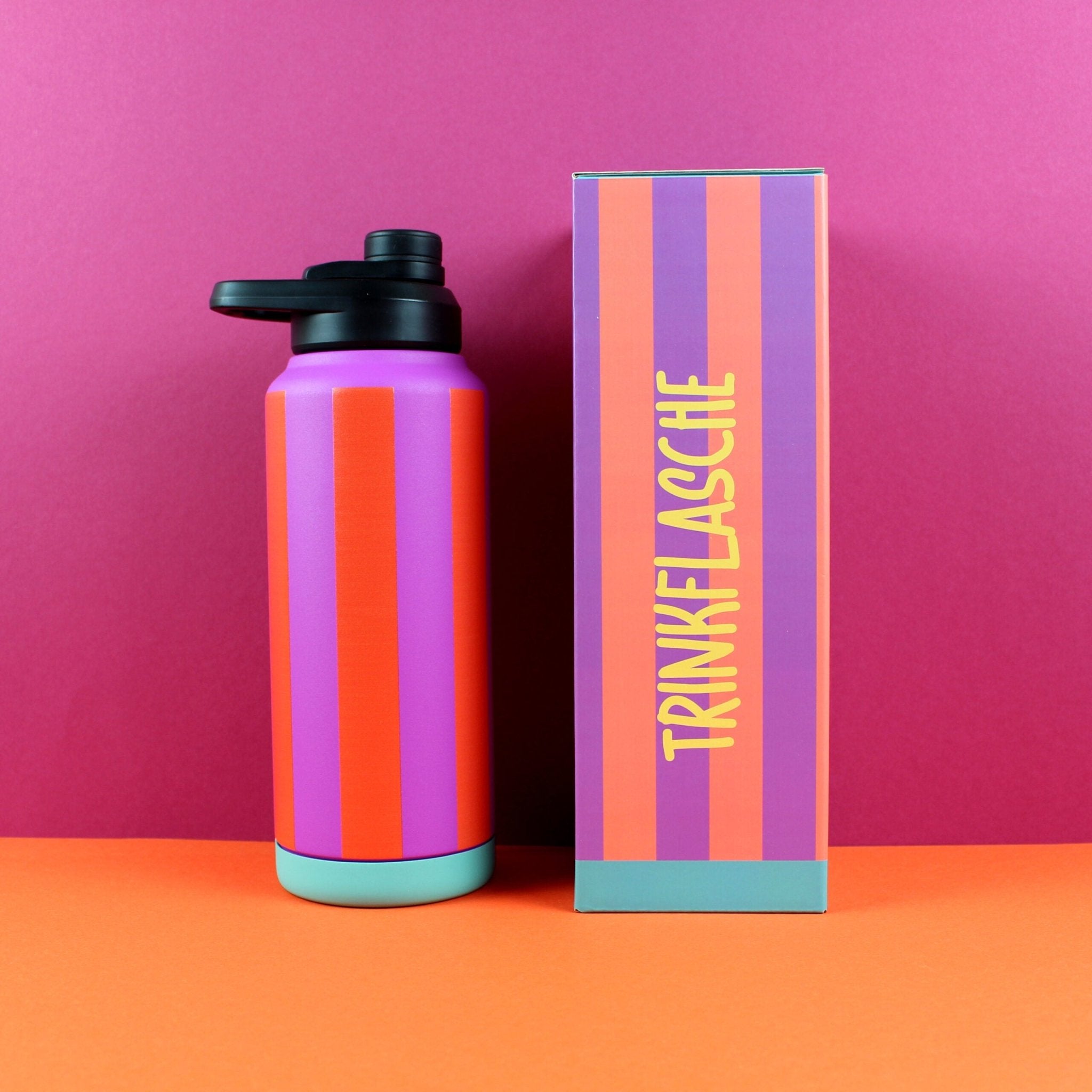 Trinkflasche Stripes, fuchsia/feuerrot/petrol, 1000ml Ava & Yves - malmichbuntbest.com