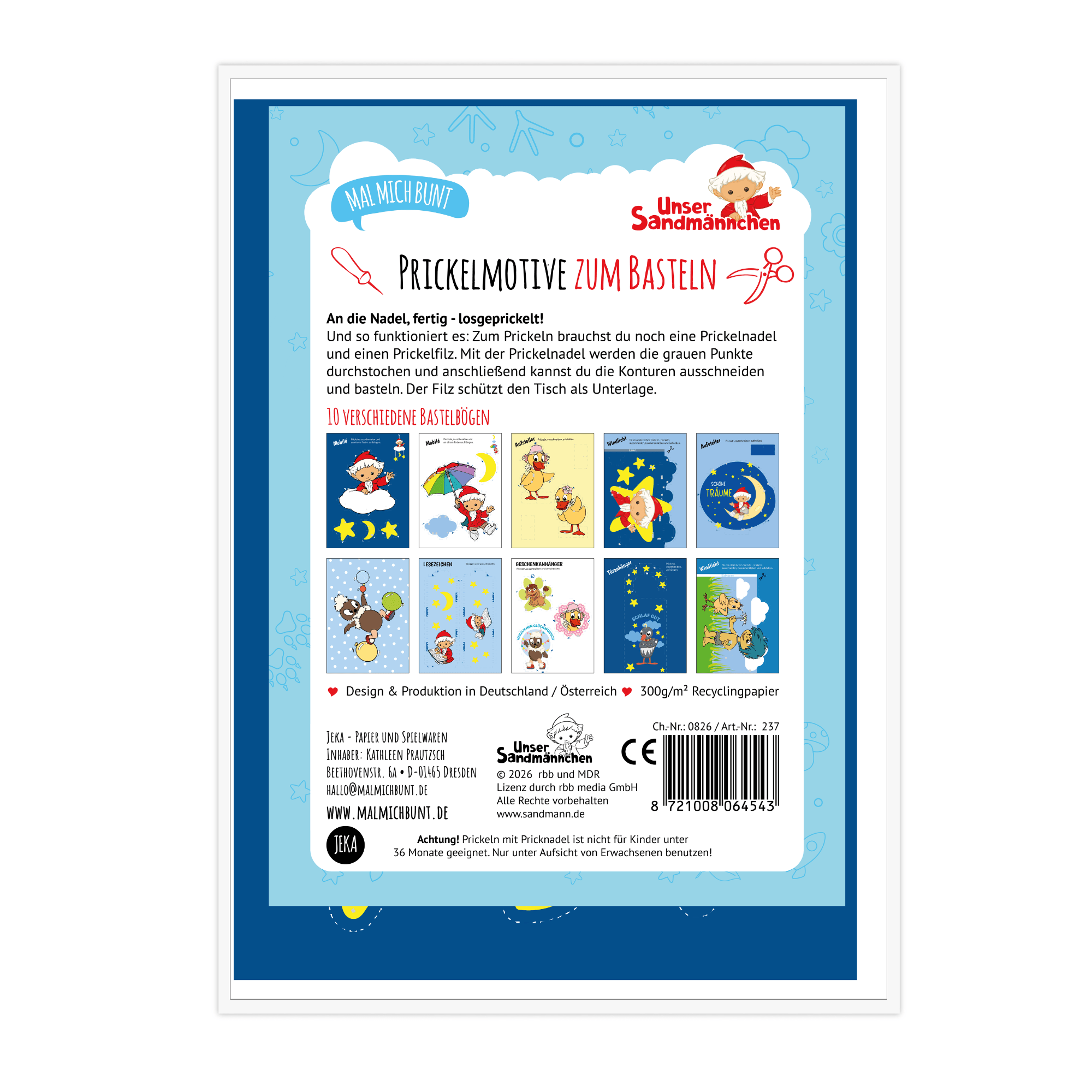 Unser Sandmännchen - 10 Prickelvorlagen zum Basteln Jeka - malmichbuntbest.com
