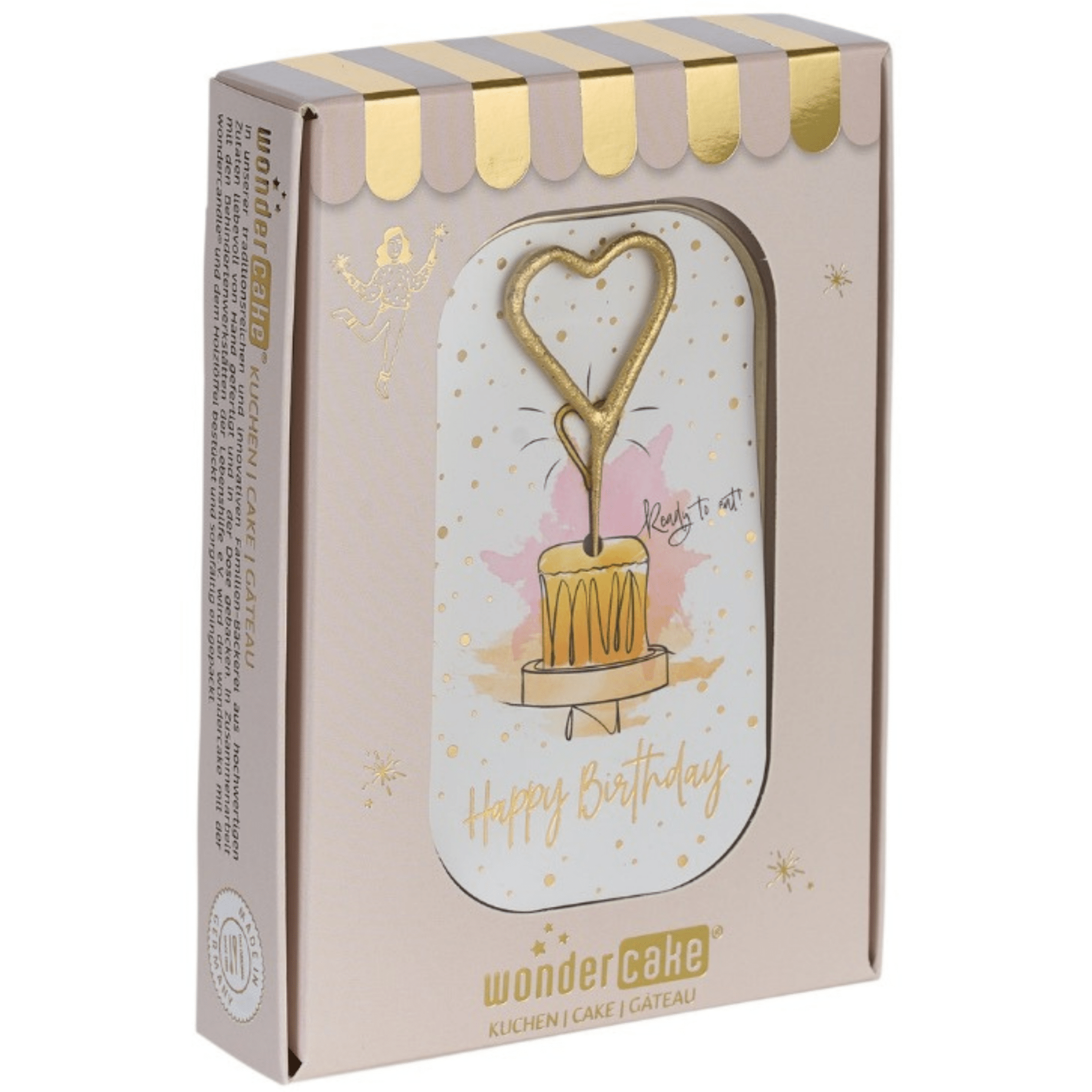 Wondercake Deluxe Happy Birthday, Weiß/Rosa/Gold Wondercandle - malmichbuntbest.com