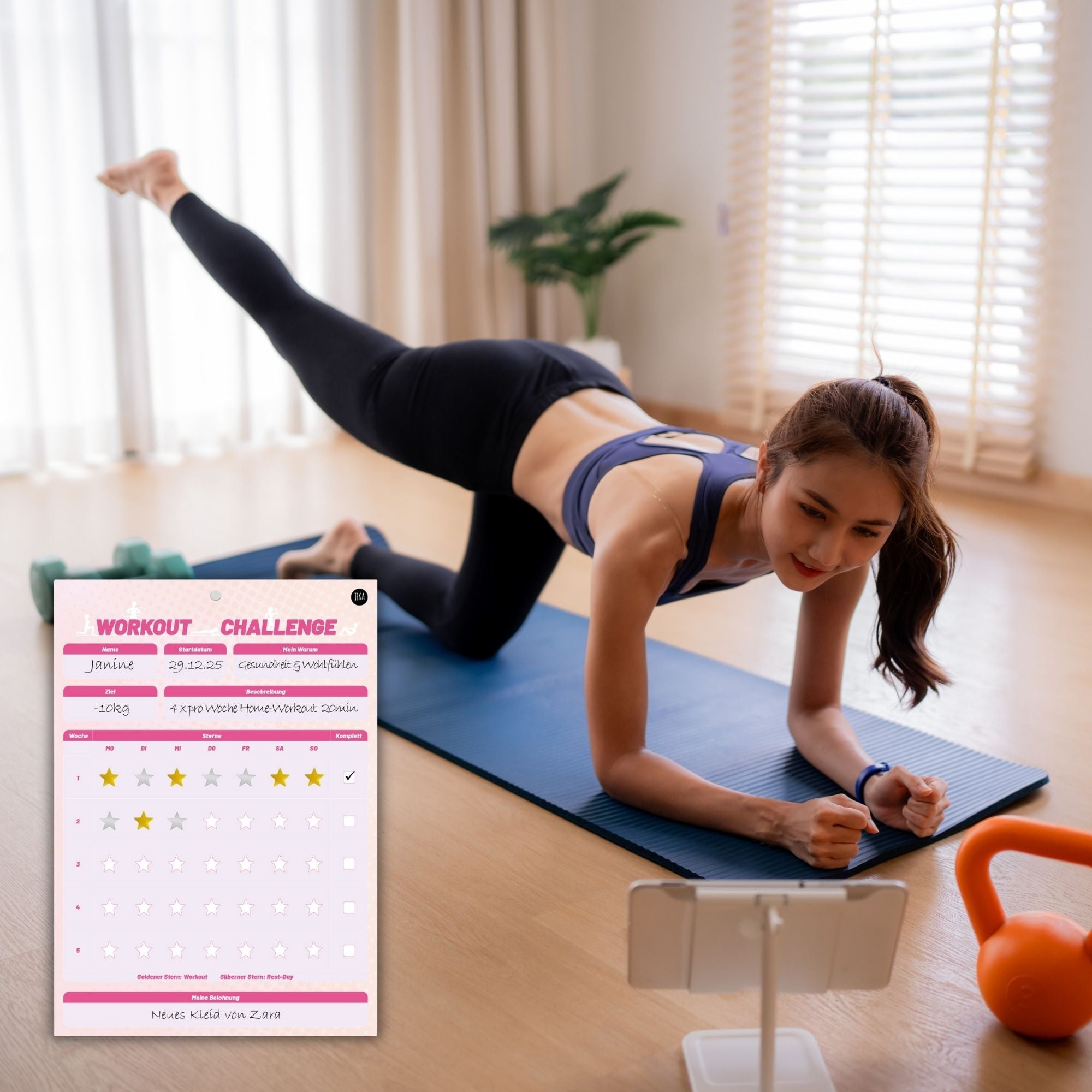 Workout - Challenge inkl. Sterne und Magnet - Pink Jeka - malmichbuntbest.com