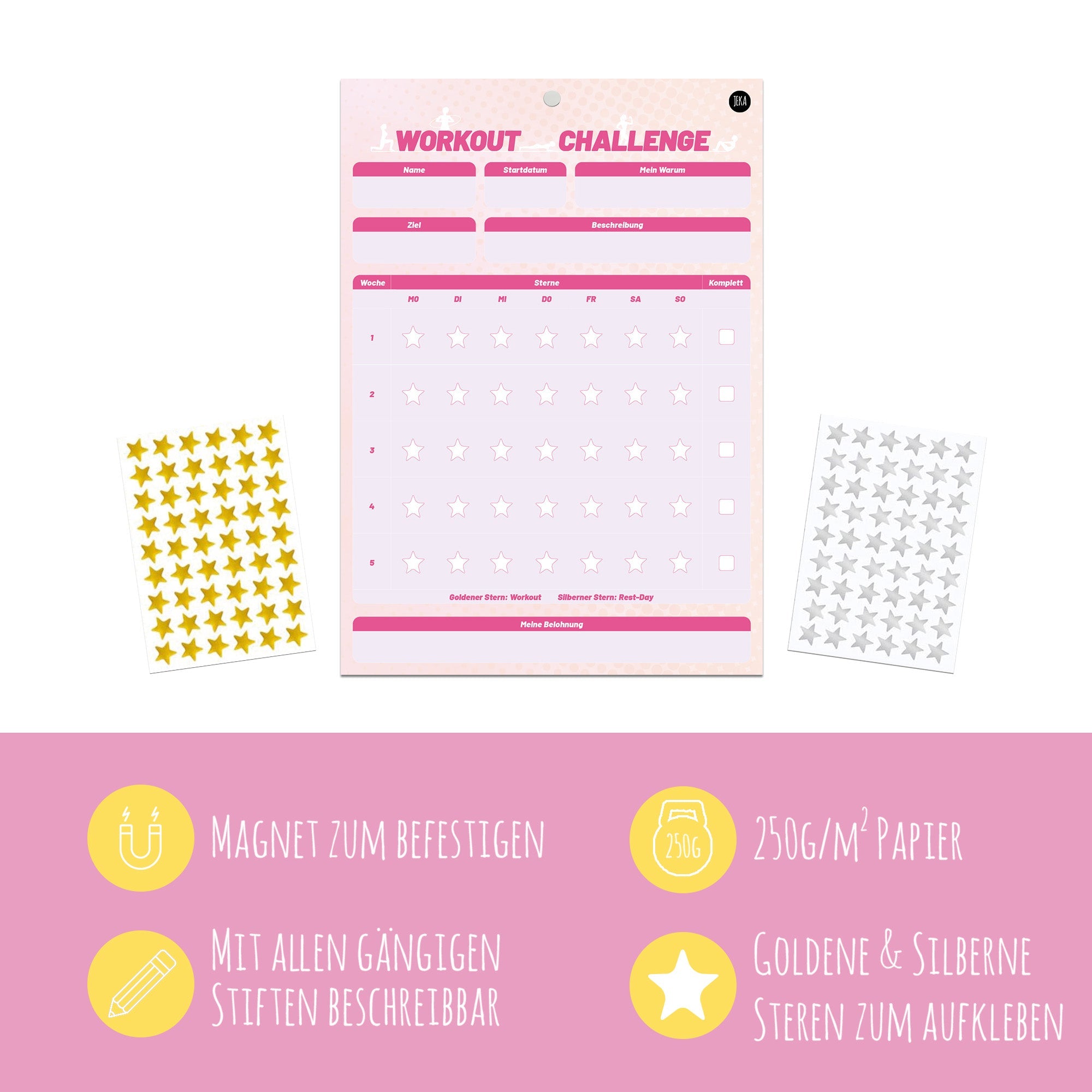 Workout - Challenge inkl. Sterne und Magnet - Pink Jeka - malmichbuntbest.com